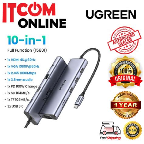 UGREEN 10 IN 1 USB C TO 3 USB3 0 3 5MM LAN VGA HDMI CARD READER PD100W