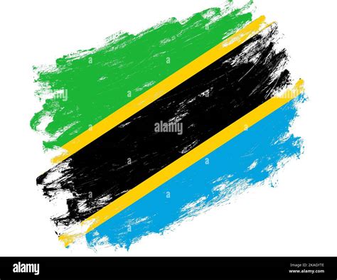 Tanzania Flag Painted On A Grunge Brush Stroke White Background Stock