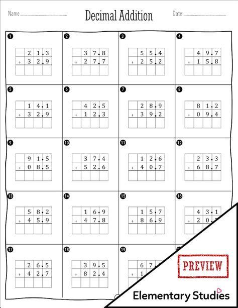 Adding Decimals Worksheets - Elementary Studies