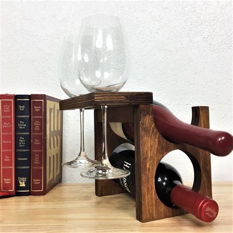 Vintage Wooden Table Top Wine Rack With Wine Glass Holder Etsy