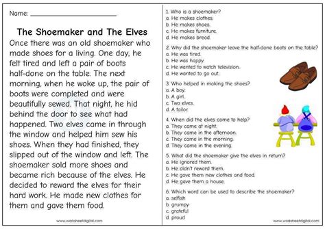 The Shoemaker And The Elves Worksheets Library