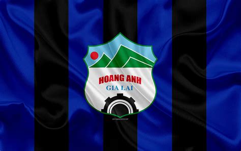 Hoang Anh Gia Lai FC 4k logo silk texture Vietnamese football club emblem blue black silk flag V ...