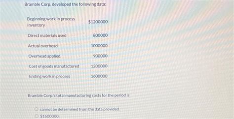 Solved Bramble Corp Developed The Following Data Bramble Chegg