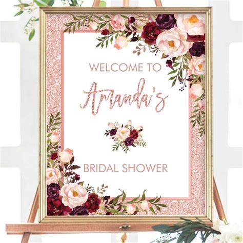 Editable Rose Gold Floral Bridal Shower Invitation Rustic Etsy