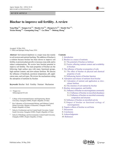 Pdf Biochar To Improve Soil Fertility A Review