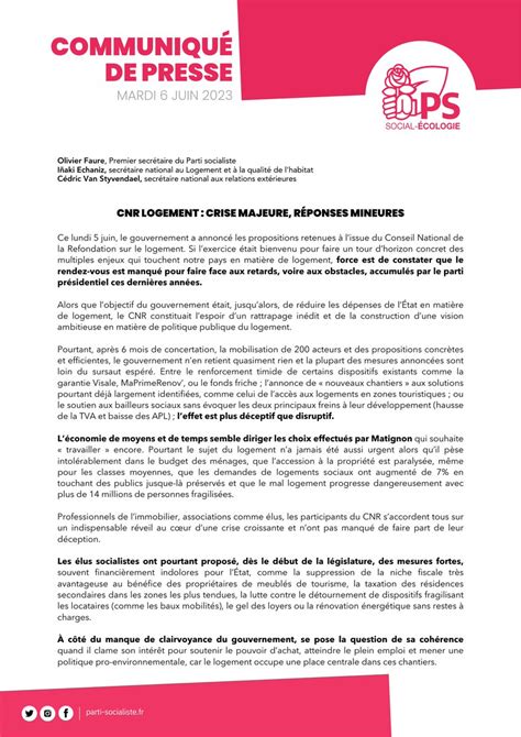 Parti Socialiste On Twitter Communiqu De Presse Cnrlogement