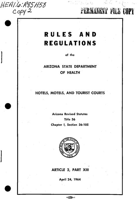 Rules And Regulations Of The Arizona State Department Of Health Hotels