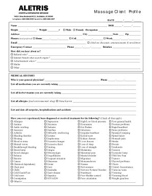 Fillable Online Massage Therapy Forms Aletris Center Fax Email Print