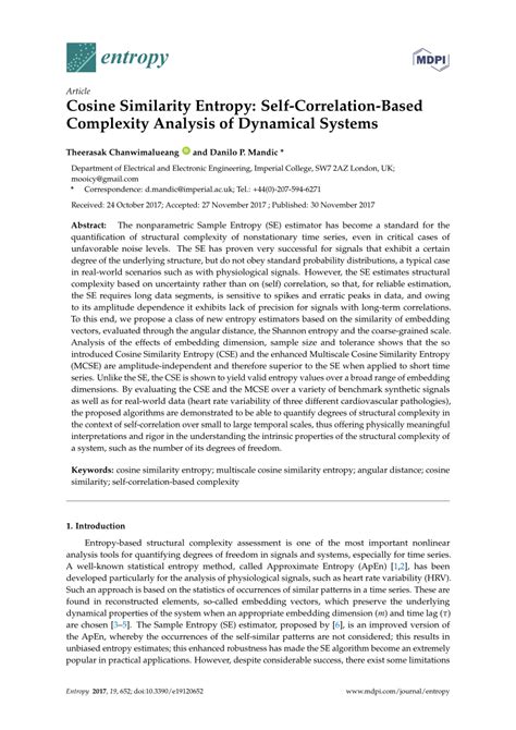 Pdf Cosine Similarity Entropy Self Correlation Based Complexity