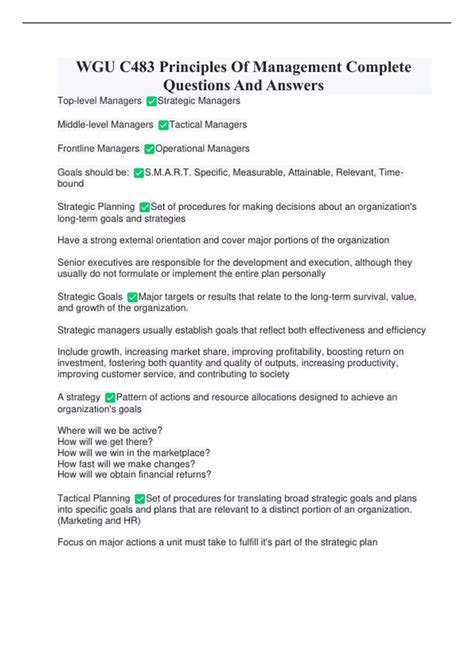 WGU C483 Principles Of Management Complete Questions And Answers - WGU