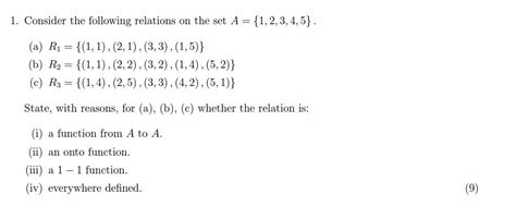 Solved 1 Consider The Following Relations On The Set A 1 Chegg