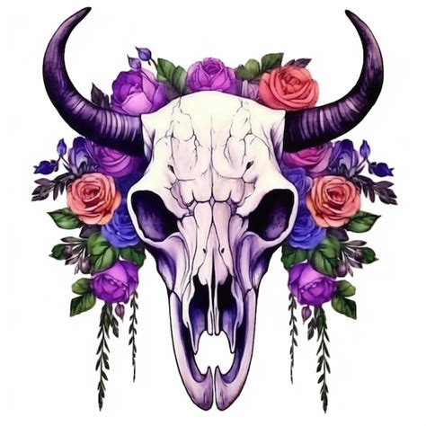 Premium Photo | A cow skull with roses and roses.