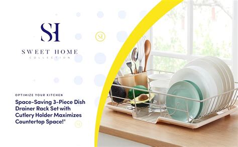 Sweet Home Collection Space Saving 3 Piece Dish Drainer Rack Set Efficient Kitchen