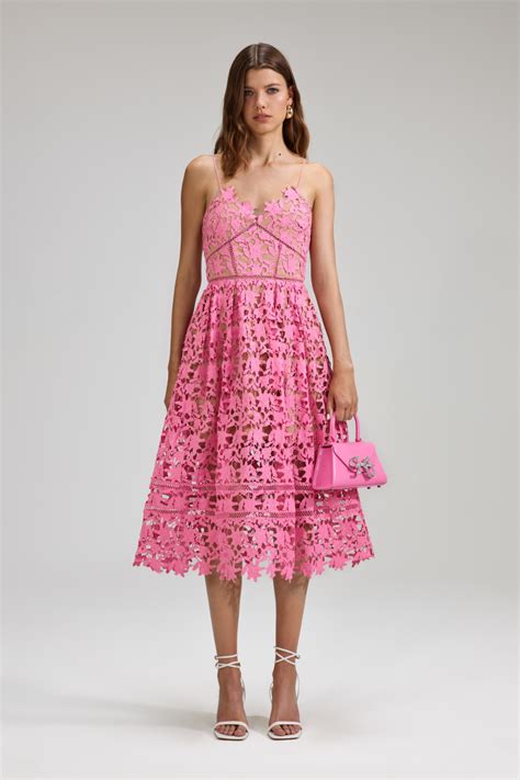 Rent Pink Azaelea Lace Midi Dress Self Portrait Selfridges