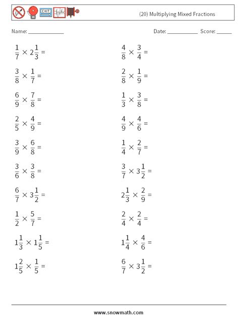 Multiplying Mixed Fractions Worksheet