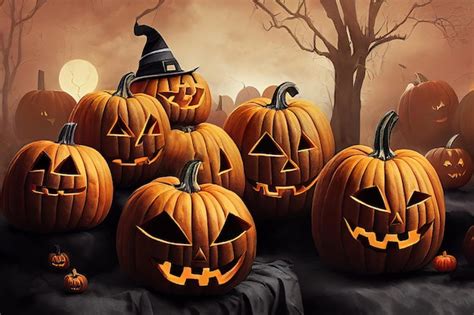 Premium AI Image | Spooky carved Halloween pumpkin concept art illustration