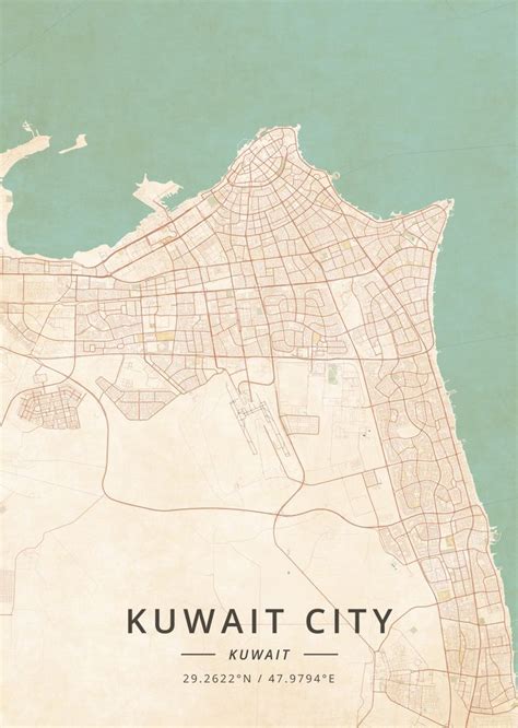 Kuwait City, Kuwait - Vintage Map Art Print by Designer Map Art - X ...