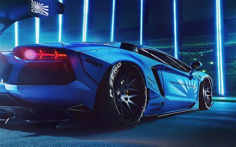 Lamborghini Aventador, tuning, night, supercars, blue Aventador ...