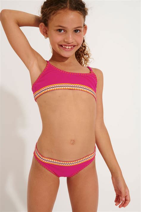 Girls Porto Kalany Raspberry Pink Seam Bikini Banana Moon