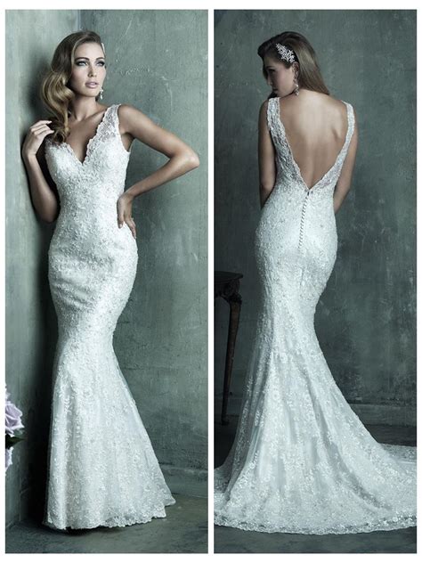 Dreamy Lace Sheath V Neck Wedding Dress With Deep V Back 2453895 Weddbook