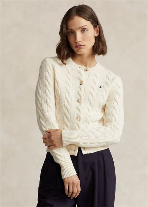 Polo Ralph Lauren Cardigan torsadé en laine et cachemire Crème