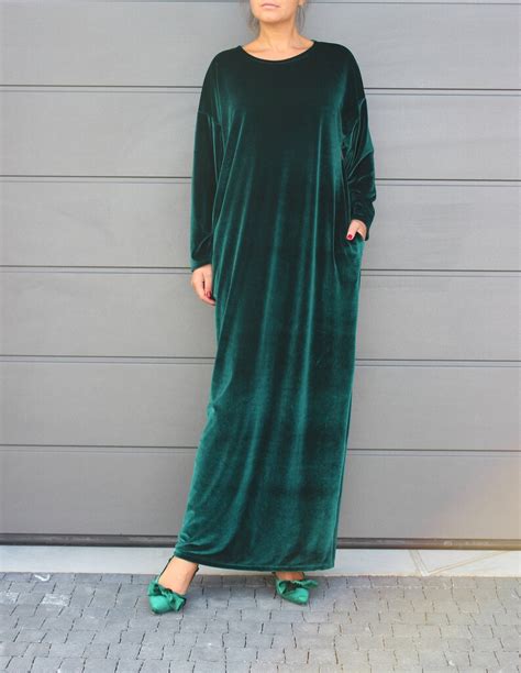 Emerald Green Velvet Dress Plus Size Clothing Velvet Kaftan Etsy