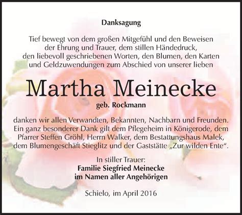 Traueranzeigen Von Martha Meinecke Abschied Nehmen De