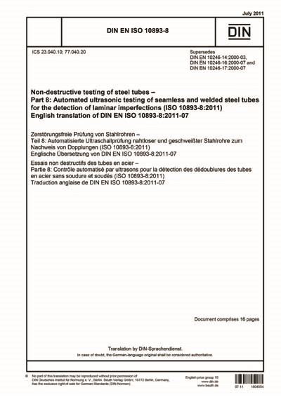 DIN EN ISO 10893 8 2011 Non Destructive Testing Of Steel Tubes Part