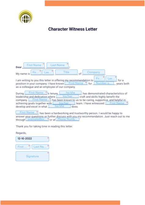 Character Witness Letter Sign Templates Jotform