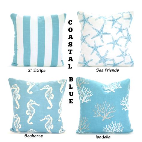 Coastal Blue Nautical Pillow Covers Aqua By Pillowcushioncovers