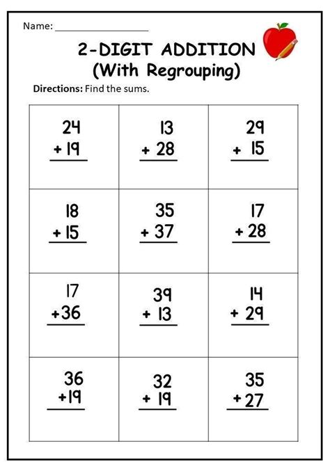 10 Printable Two Digit Addition Worksheets With Regrouping Etsy Uk