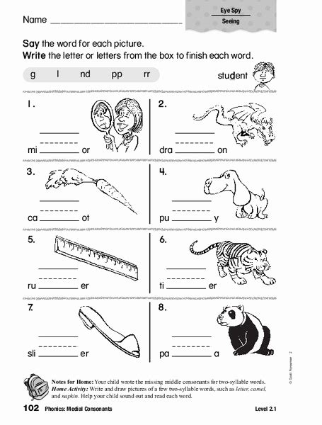 Medial Sounds Worksheet First Grade