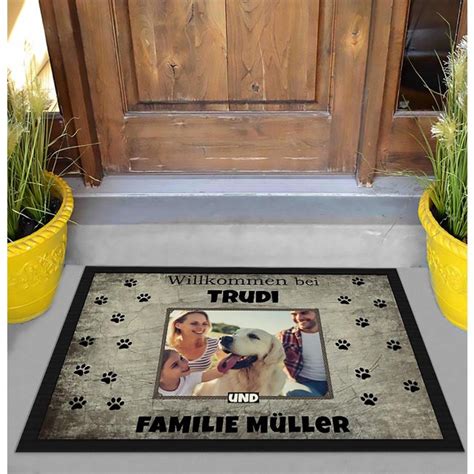 Fußmatte Willkommen Hund mit Familie mit Name und Foto PRINT RO