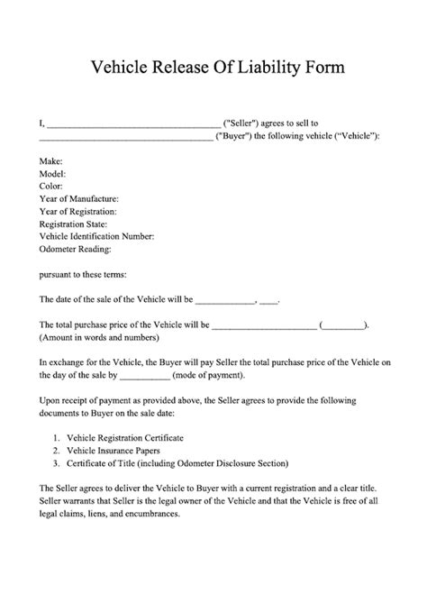 Dmv Release Of Liability Form Printable