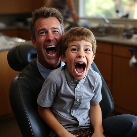 Premium Photo Father And Son Laughing With Their Mouths Open