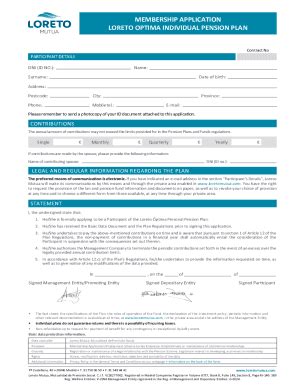 Fillable Online MEMBERSHIP APPLICATION LORETO OPTIMA INDIVIDUAL PENSION