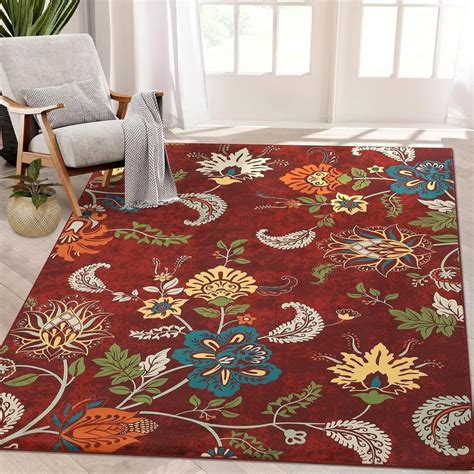 GlowSol 8x10 Feet Machine Washable Area Rug Modern Floral Rug Vintage