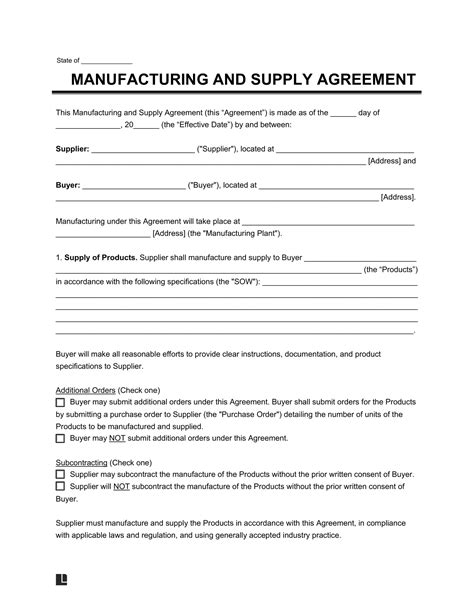 Supply Agreements Free Templates