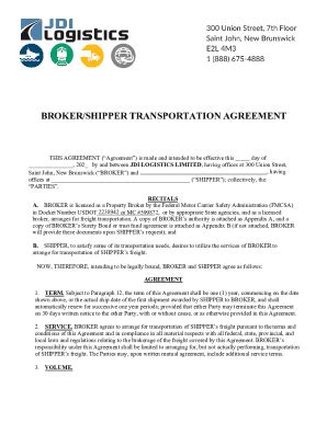 Fillable Online Jdi Logistics Broker Shipper Transportation Agreement