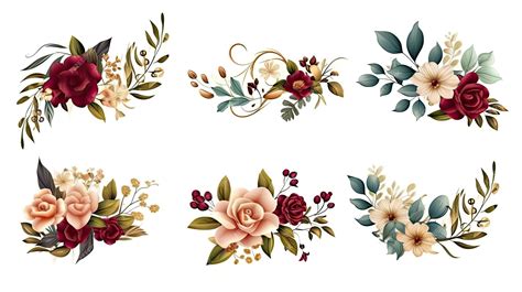 Premium Ai Image Set Of Watercolor Flower Arrangements Flower Maroon