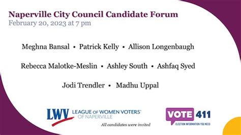 Naperville City Council Candidate Forum League Of Women Voters Of Naperville