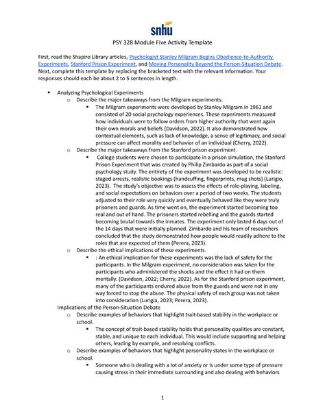 PSY 328 Module Five Activity Template PSY 328 Module Five Activity