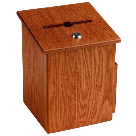 Displays2go Wood Suggestion Box Ballot Box With Side Pocket Locking