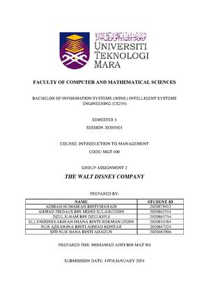 MGT400 Group Assignment 1 UNIVERSITY TEKNOLOGI MARA FACULTY OF