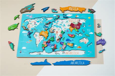 Rompecabezas De Continentes Geografía Para Niños Juguete De Etsy España