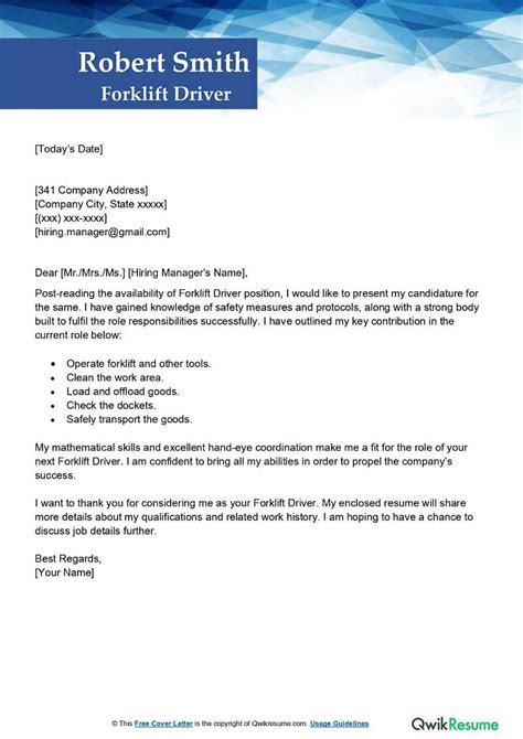 Forklift Driver Cover Letter Examples Qwikresume