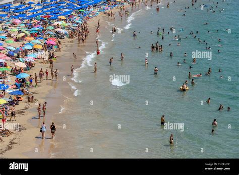 Tourists At Playa De Levante Benidorm Alicante Costa Blanca Spain