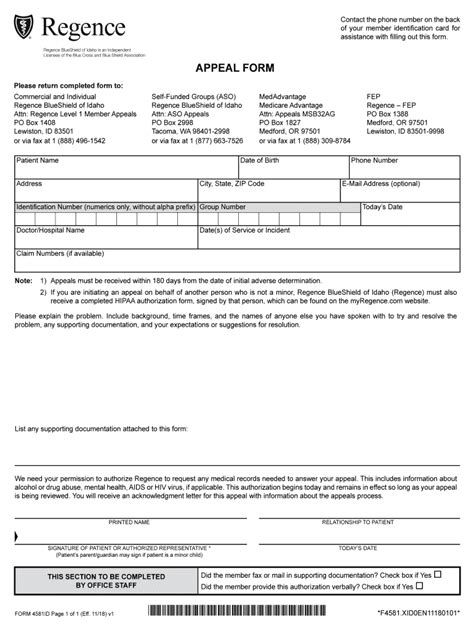 Fillable Online 2019 Regence Blueshield Of Idaho Appeal Form 2019