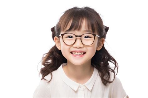 Premium Photo | Japanese Girl Joy in Wearing Glasses Isolated On White ...