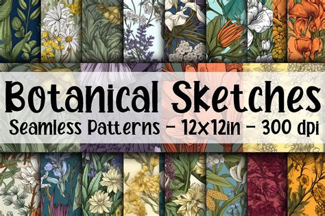 Botanical Sketches Seamless Patterns Graphic by oldmarketdesigns